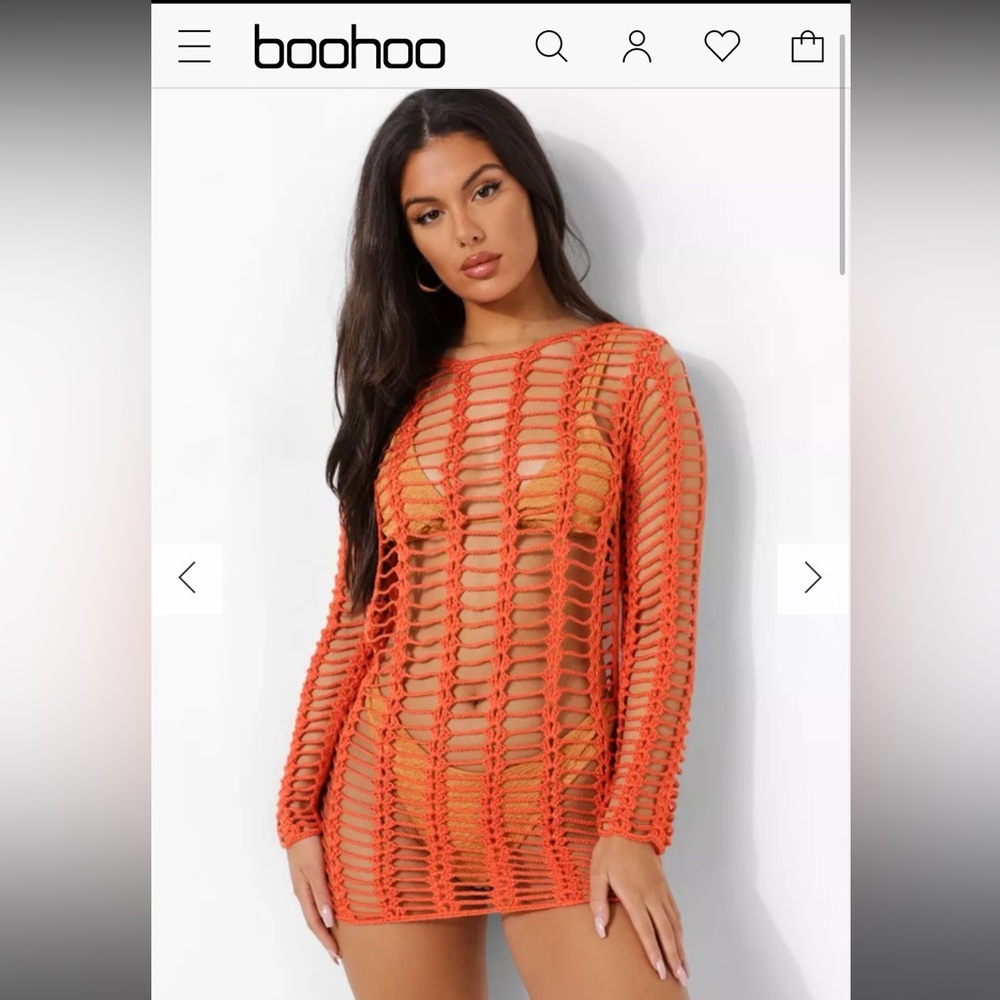 Brand New W/out Tags BOOHOO Orange crocheted beach cover up